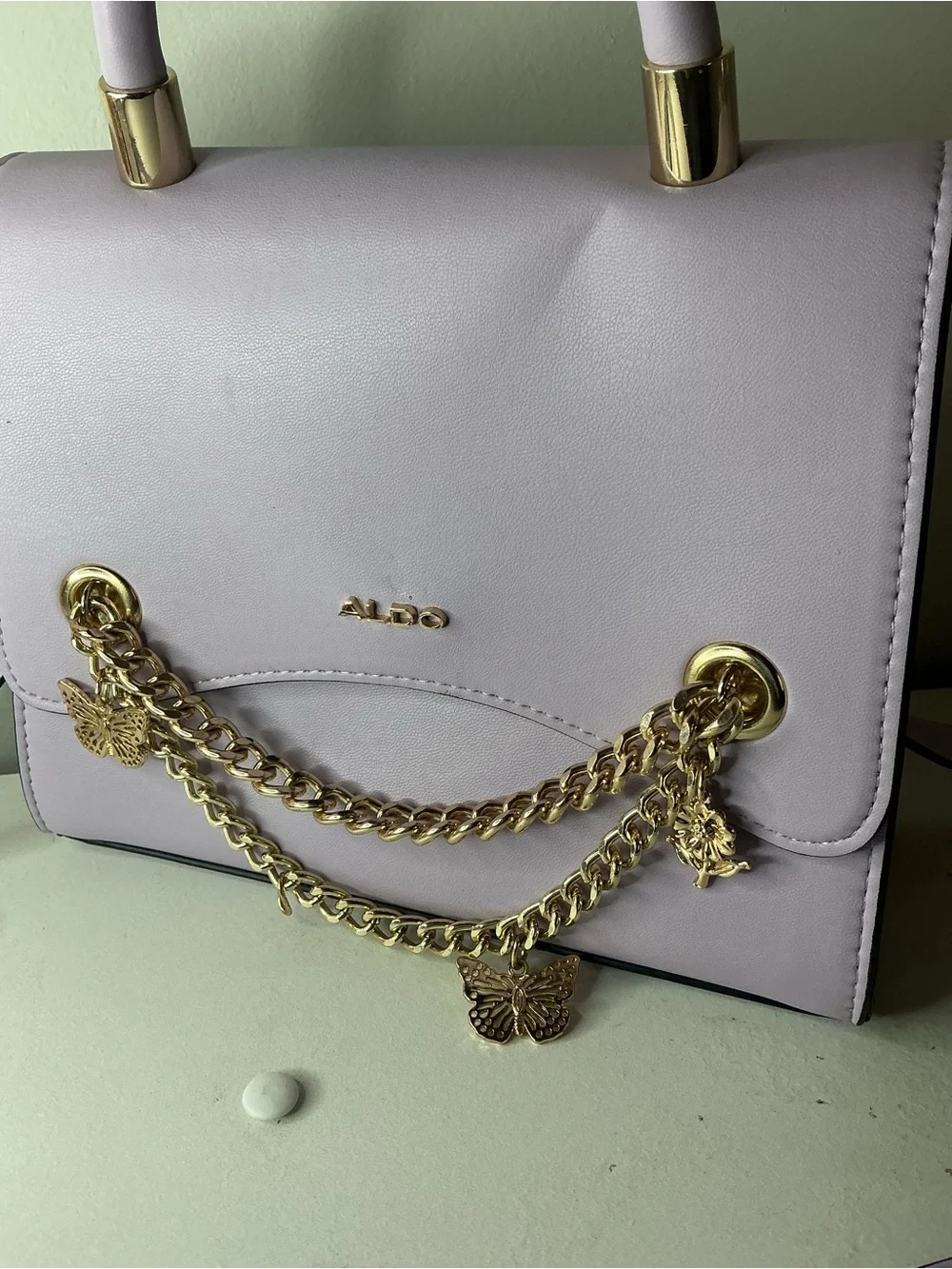 ALDO Lilac Crossbody Tote Handle Bag with Gold Butterfly Chain and Charms